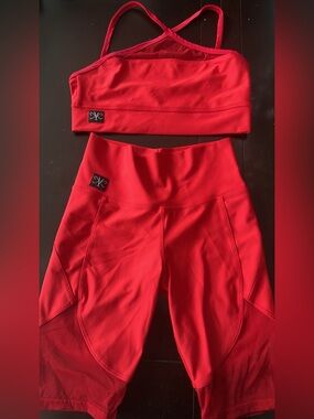 Kandi Kouture 2 piece dance outfit. Red CXL.